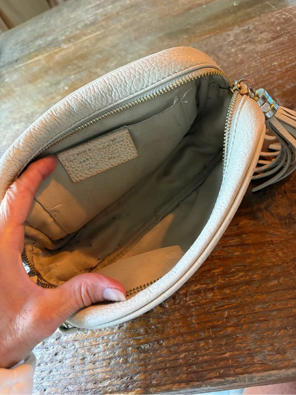 Women's Pebbled Leather Crossbody Bag in Light Beige
